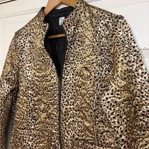 Chicos Reversible Quilted‎ Satin Leopard Print Cotton Denim Jacket Womens M 8